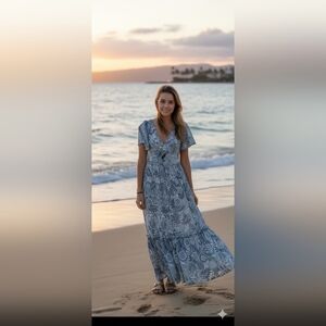 Angie Blue Floral Maxi Dress Size Large (NWT)